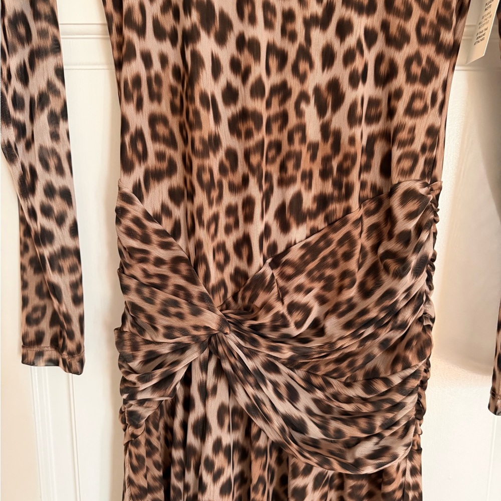 Revolve Bardot Lea Printed Mesh Midi Dress in Brown Leopard - Picture 6 of 7